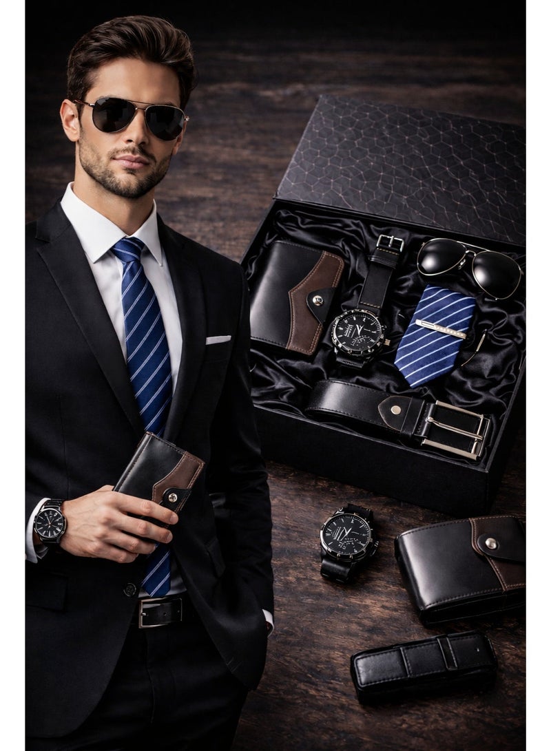 جيسو طقم هدايا أنيق للرجال من 5 قطع - ساعة يد، نظارات شمسية، محفظة جلدية، حزام وميدالية - الهدية المثالية للرجل العصري - Image 2